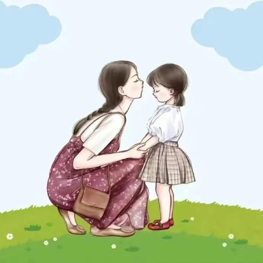 妈妈梳着马尾辫,身穿白色毛衣,简约而不失优雅