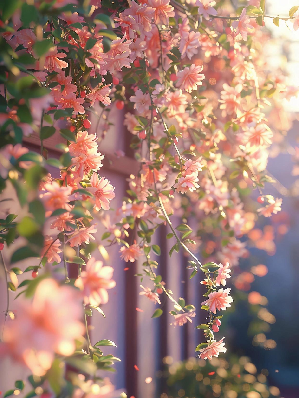 窗户上,像绿色的瀑布一样垂落下来,为这扇窗户增添了一道别样的风景线