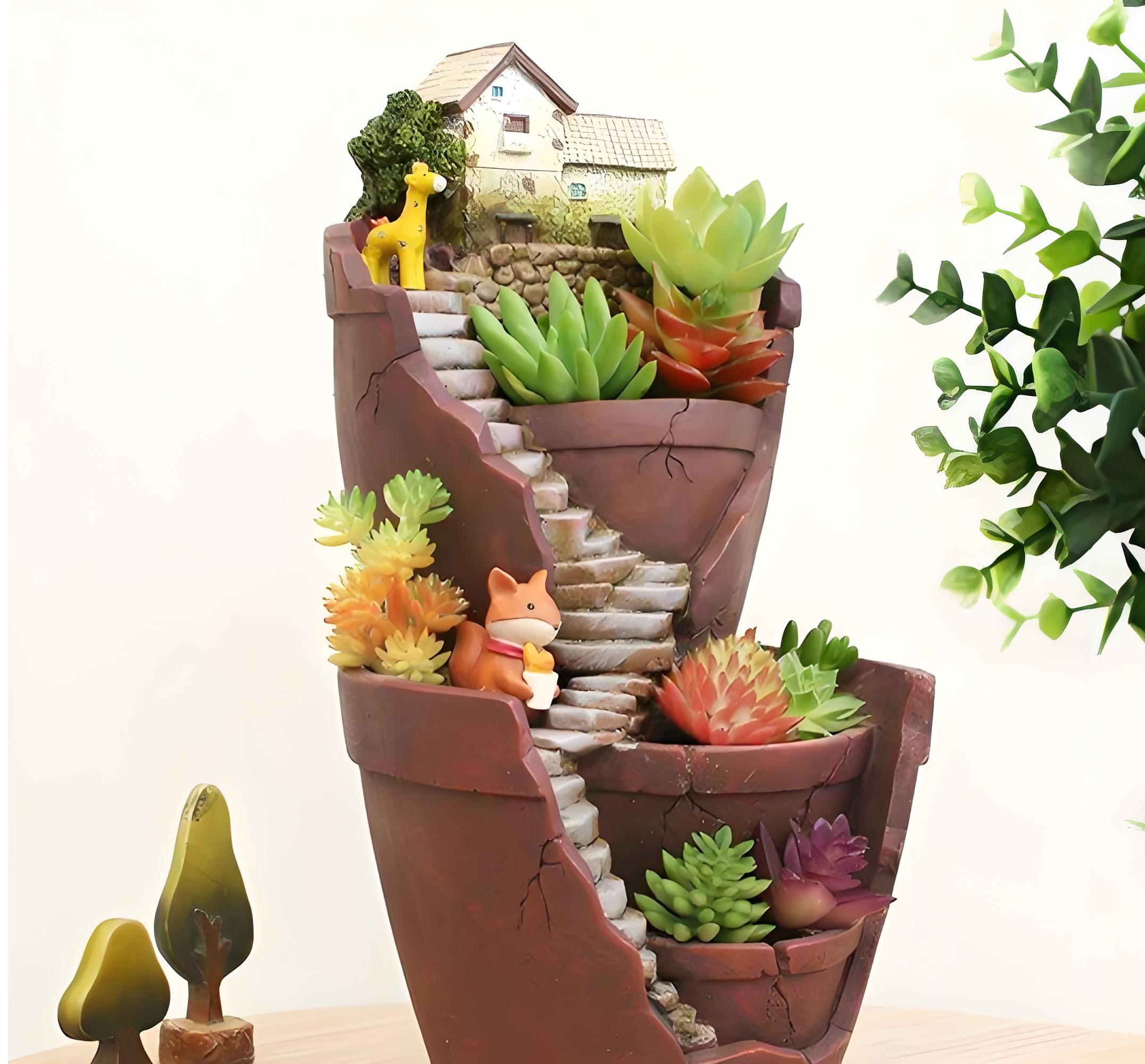 优秀作品叠砌花器植物盆栽创意作品花盆景观小品图片大全创意盆栽图片