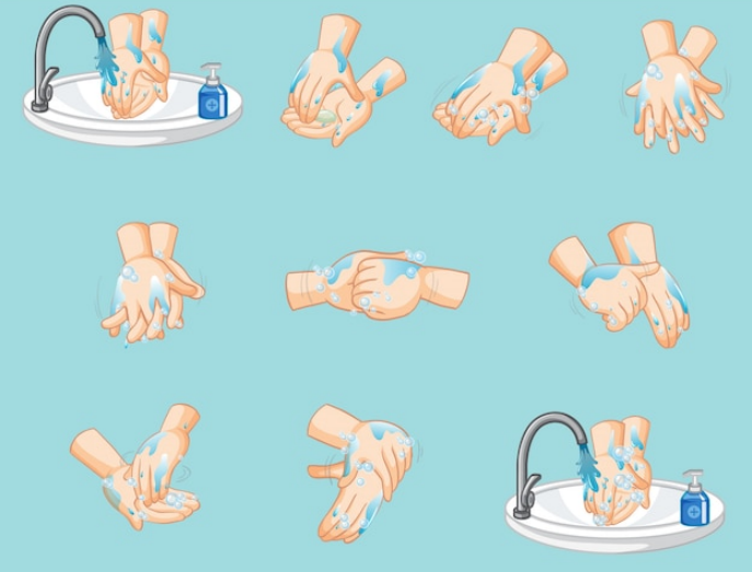 第三步: 洗掌侧指缝,掌心相对,双手交叉沿指缝相互揉搓 第手卫生后