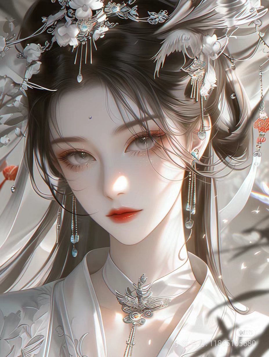 烟斗古风扇子女生头像古代的头链有吊坠的少女,二次元中国娘化的锁骨
