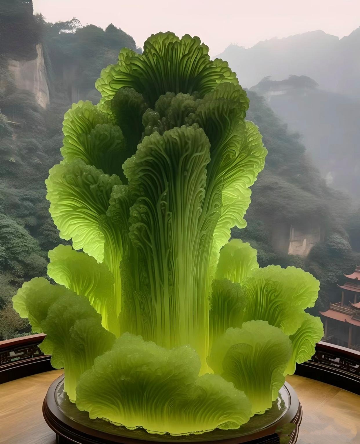 它的叶子紧密排列,纹理清晰,比普通大白菜大好多倍呢!