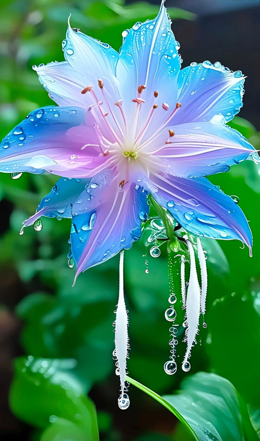 雨水的润泽让花朵的色彩愈发鲜艳而灵动,它们在雨中轻轻摇曳着身姿,似