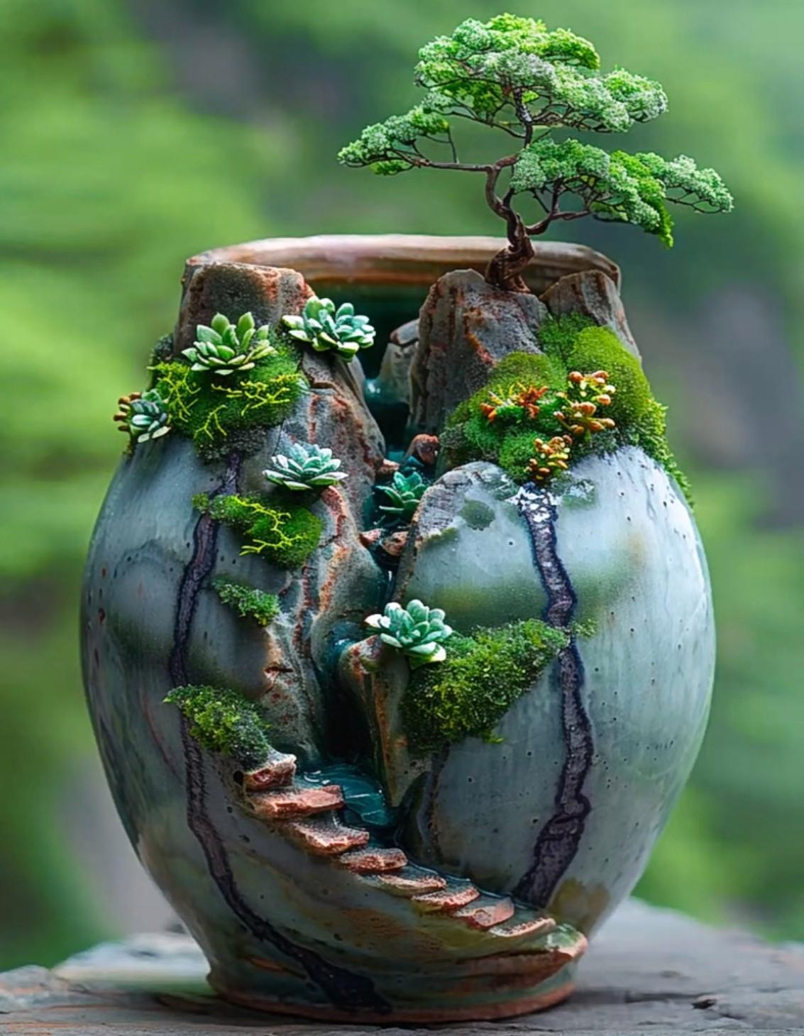 微缩世界,盆景中的小楼梯,精致如画,生活如斯.