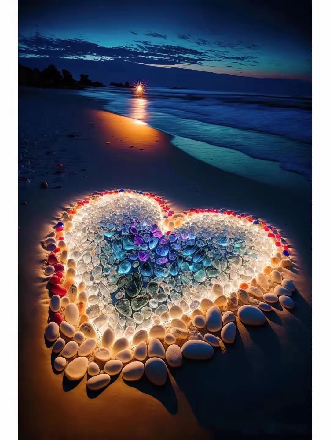 这片海滩上的心形图案太美了!