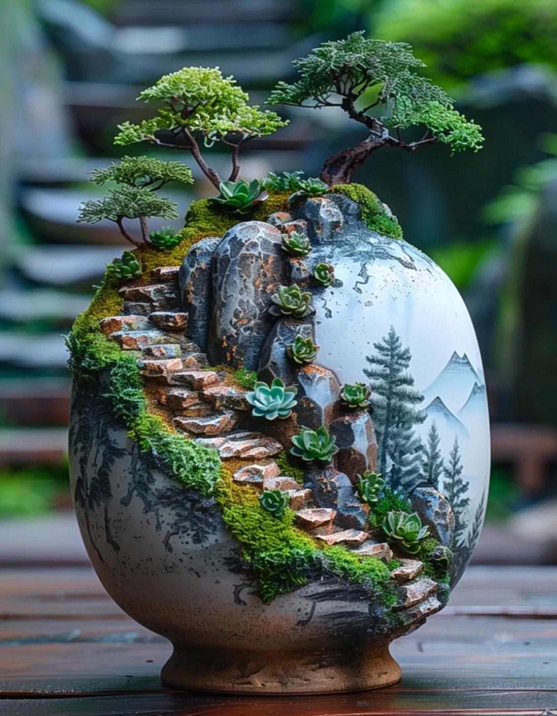 微缩世界,盆景中的小楼梯,精致如画,生活如斯.