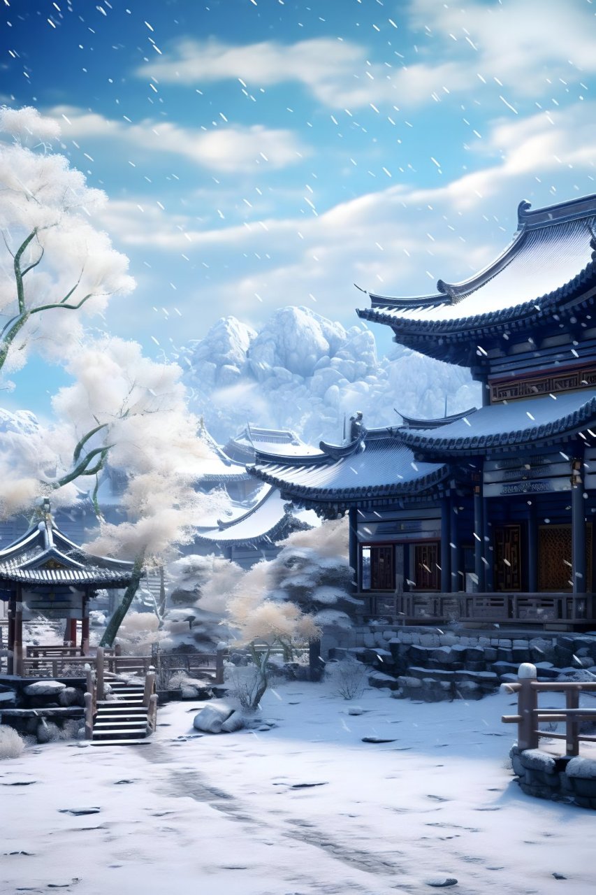 9678当你置身于这幅中国风建筑场景中,仿佛穿越到了古代的江湖