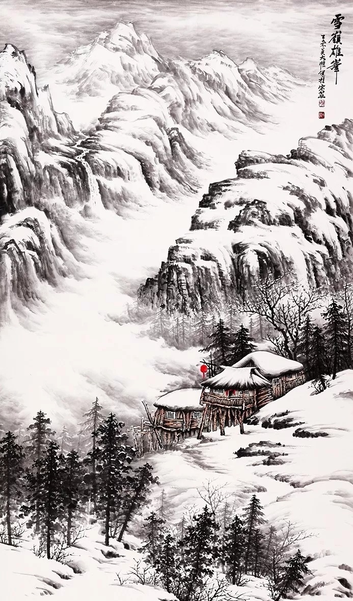 国画太行山雪景图片