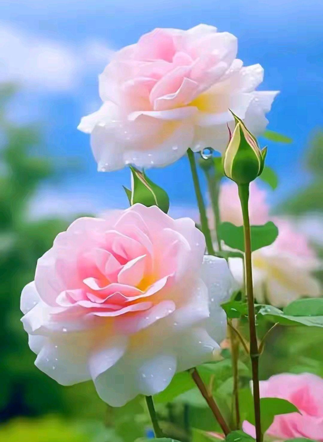 这朵粉色玫瑰好美呀!它周围的花骨朵儿也超级可爱.