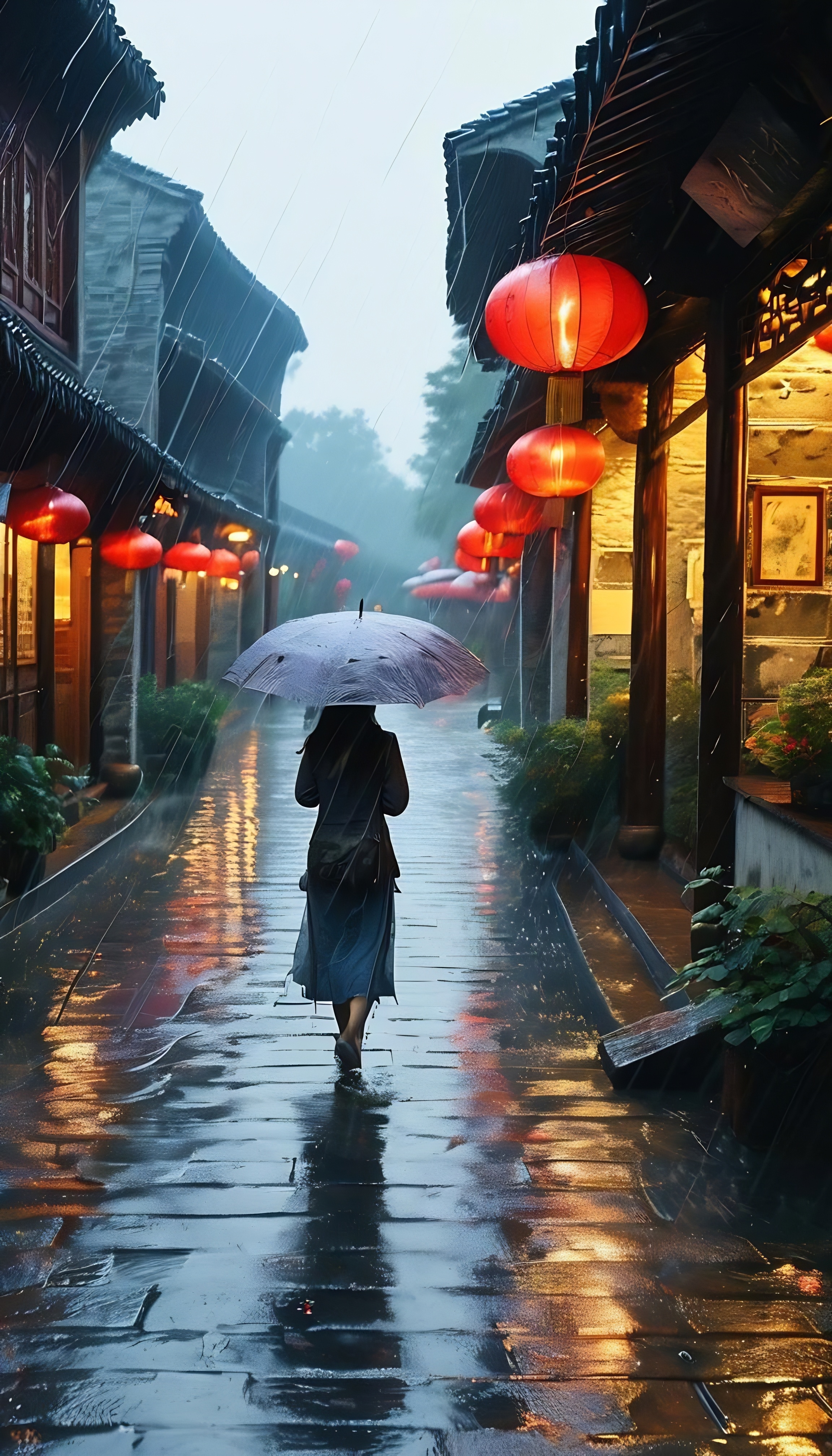 雨中江南小镇图片图片