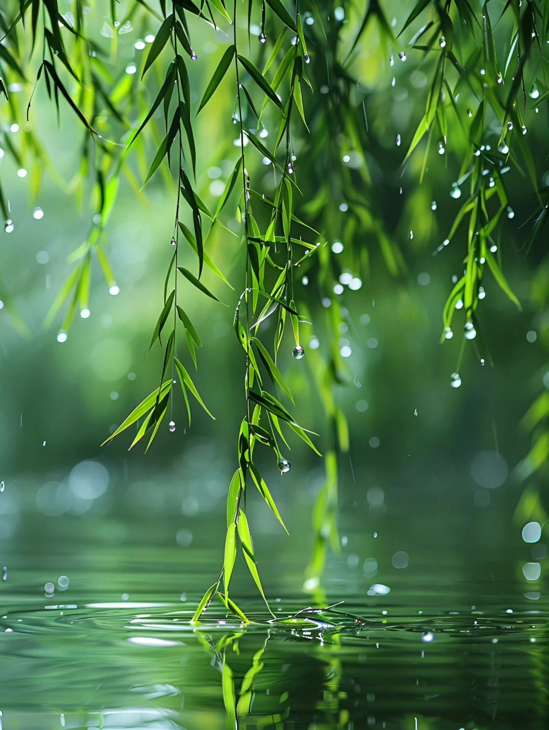 置身于这方被雨幕轻笼的天地,垂柳的