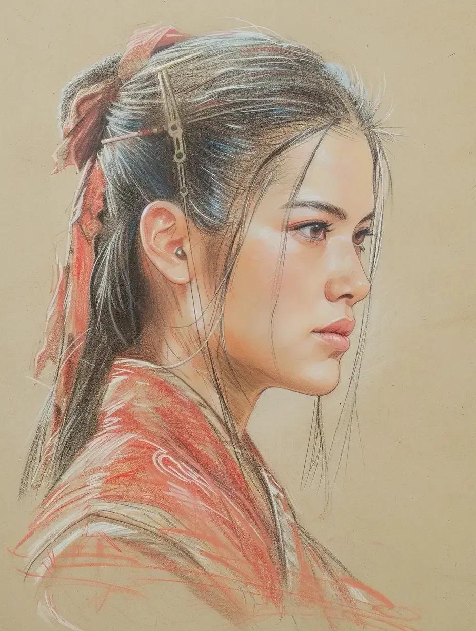 这位古装女子的画像,仿佛穿越了千年的时光,款款走来.