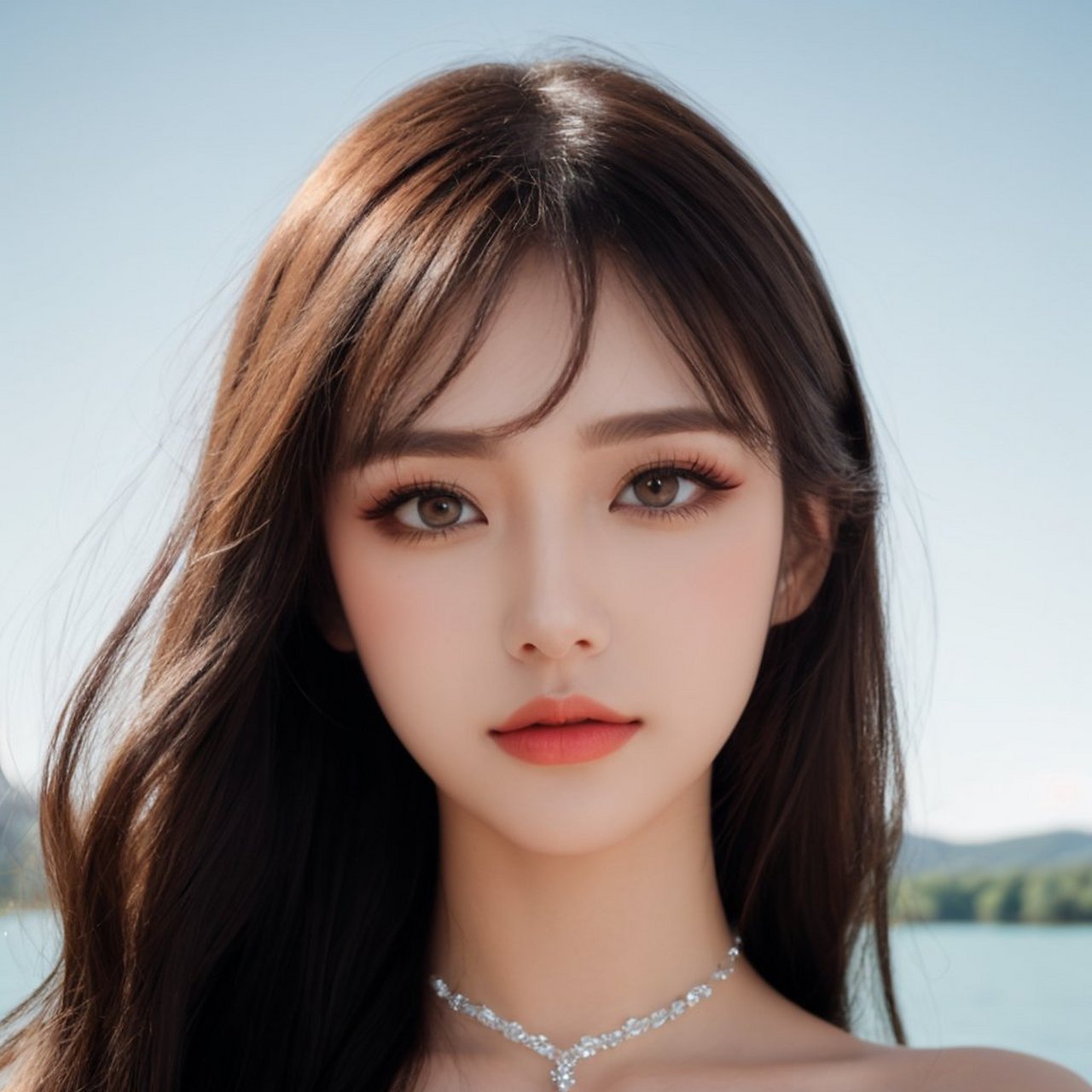 在柔和的灯光下,她细致地描画着眼线,那眼神如湖水般深邃迷人,搭配着