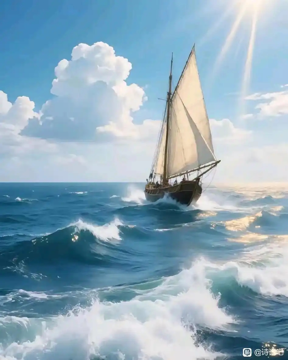 长风鼓翼三千里,巨浪推舟九万旋. 鸥鹭衔霞追棹影,星河落梦入诗笺