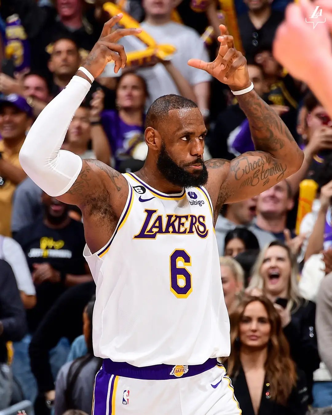 湖人官方今日更新推特,晒出球队前锋勒布朗-詹姆斯上赛季的几张经典