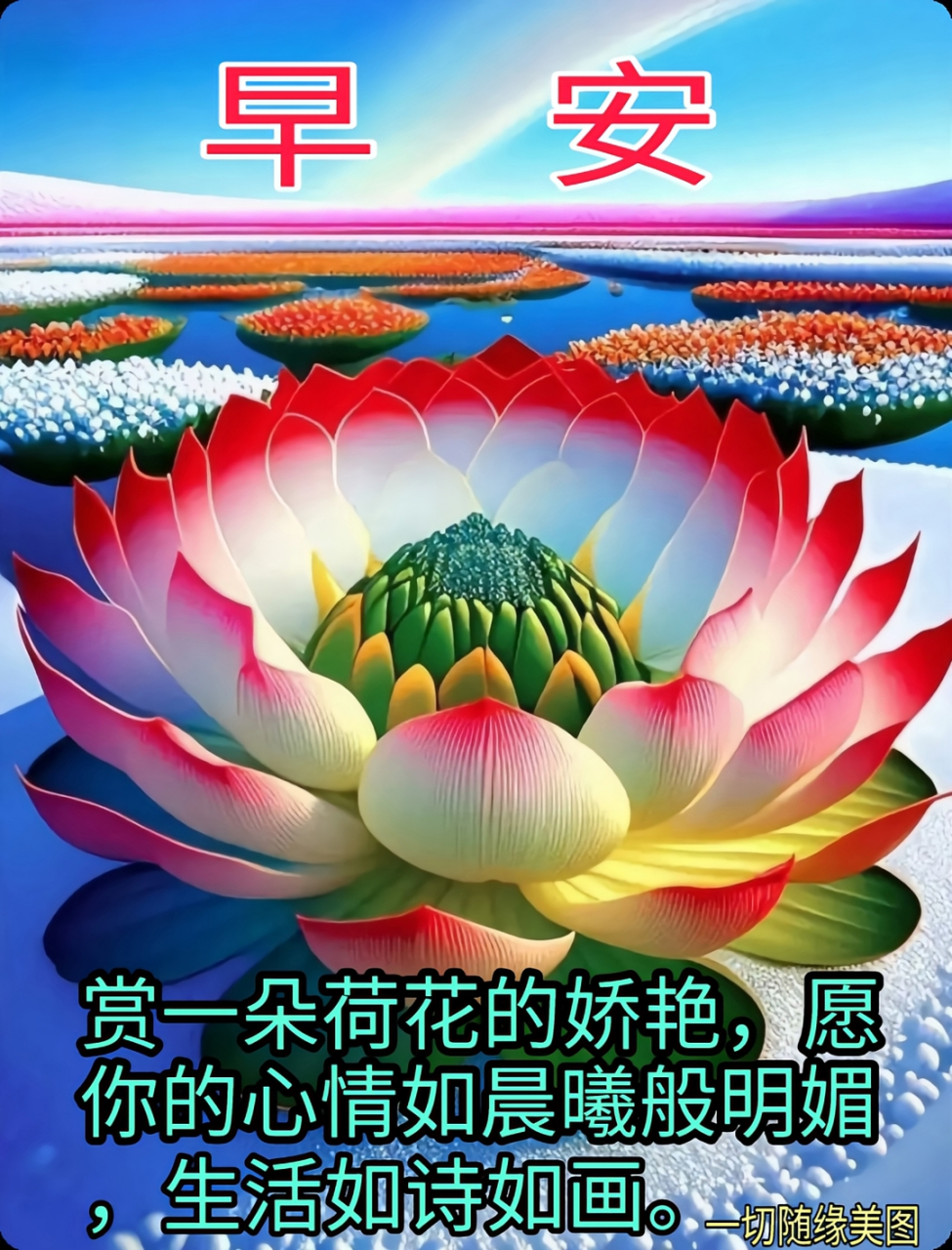 早安  赏一朵荷花的娇艳,愿我的心情如晨曦般明媚,生活如诗如画.