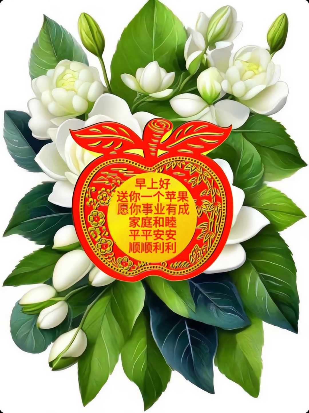 早上好 送你一个苹果 愿你事业有成 家庭和睦 平平安安 顺顺利利