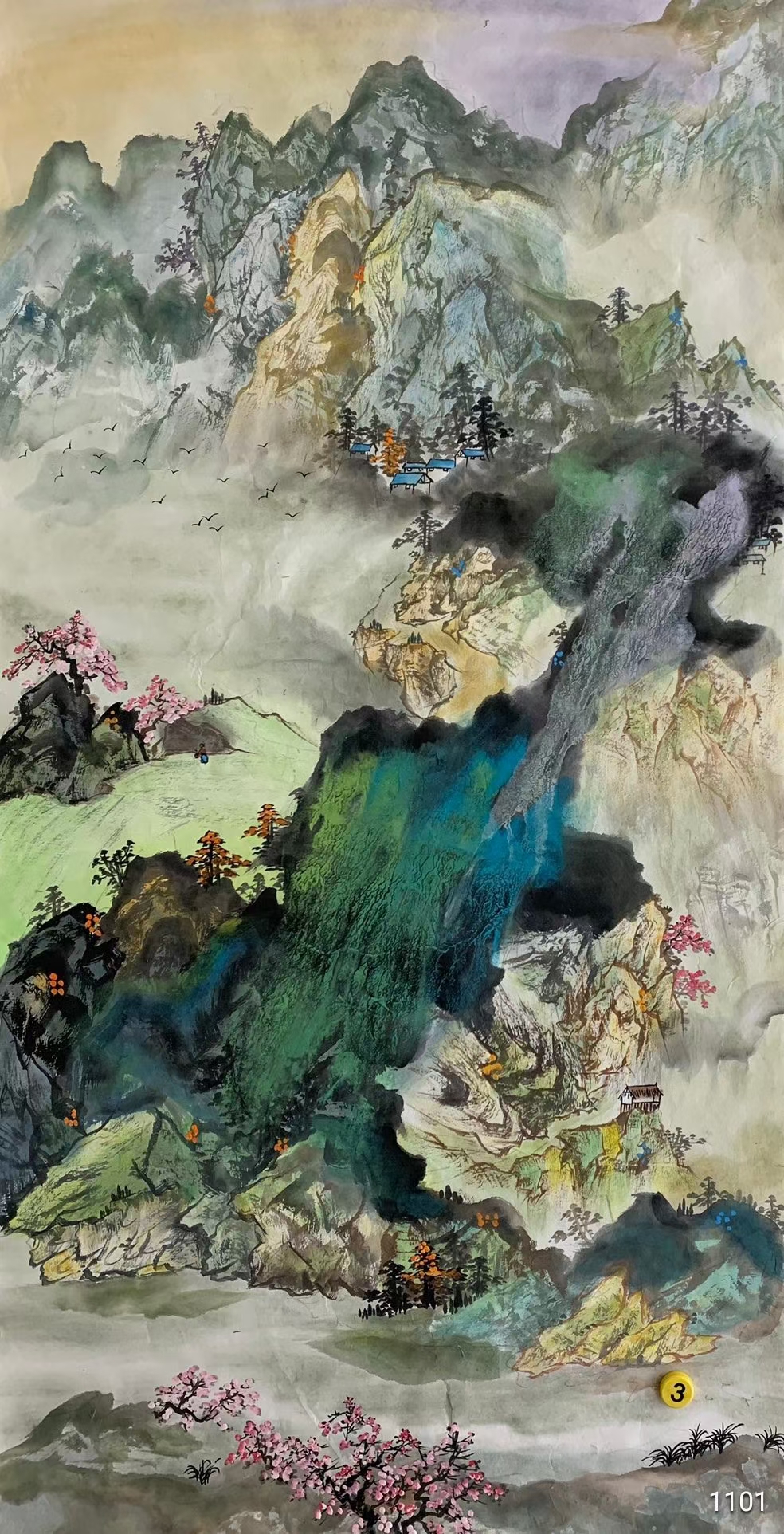 《泼彩山水画》六尺!手绘!