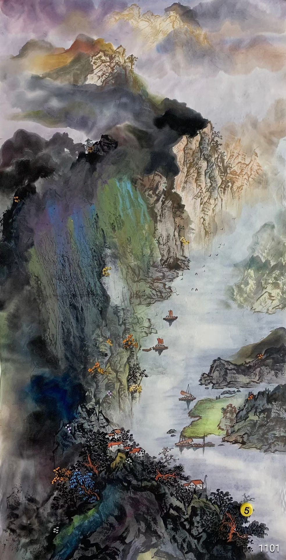 《泼彩山水画》六尺!手绘!