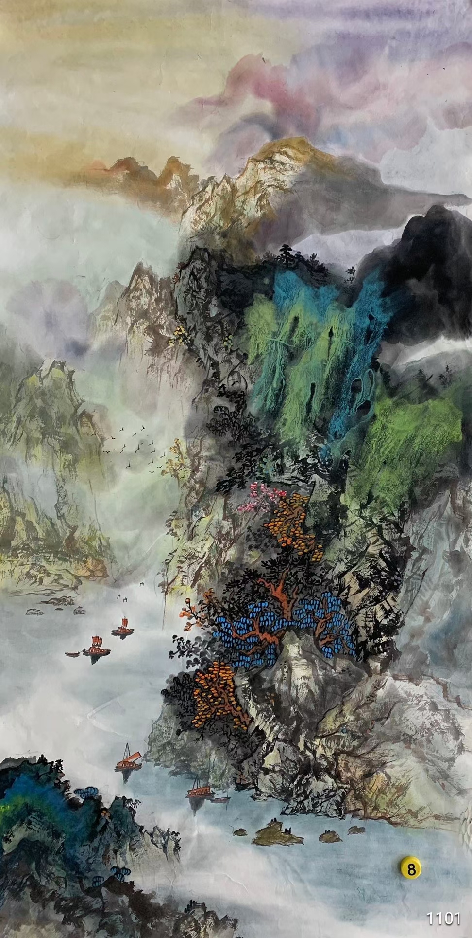 《泼彩山水画》六尺!手绘!