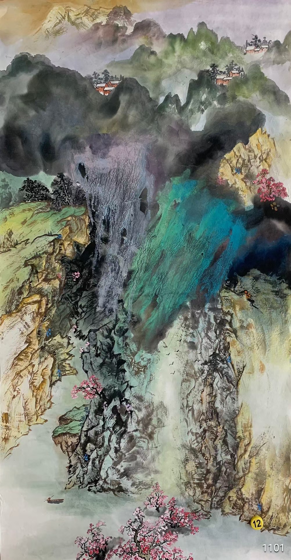 《泼彩山水画》六尺!手绘!