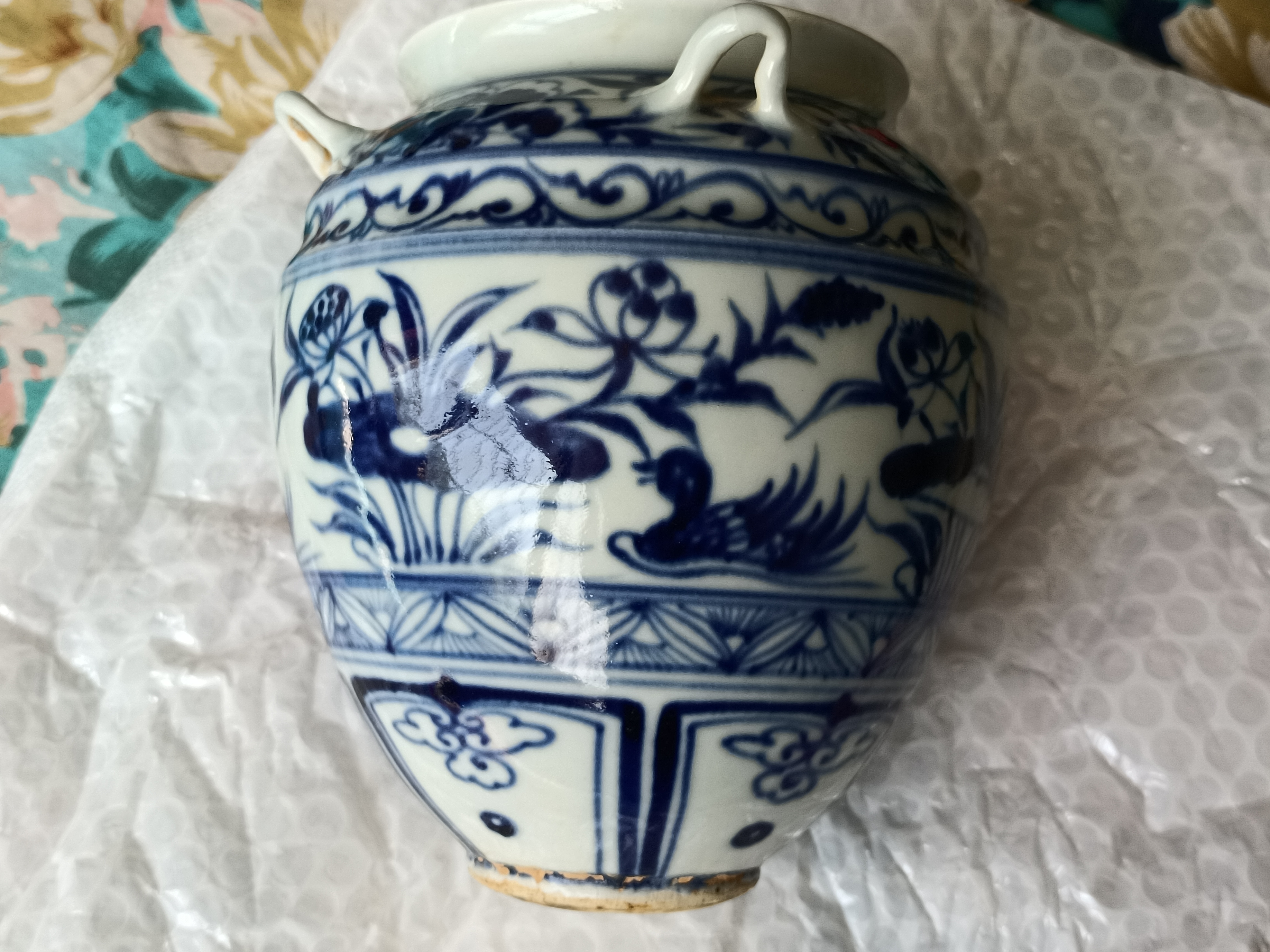 元末明初,青花四系罐.