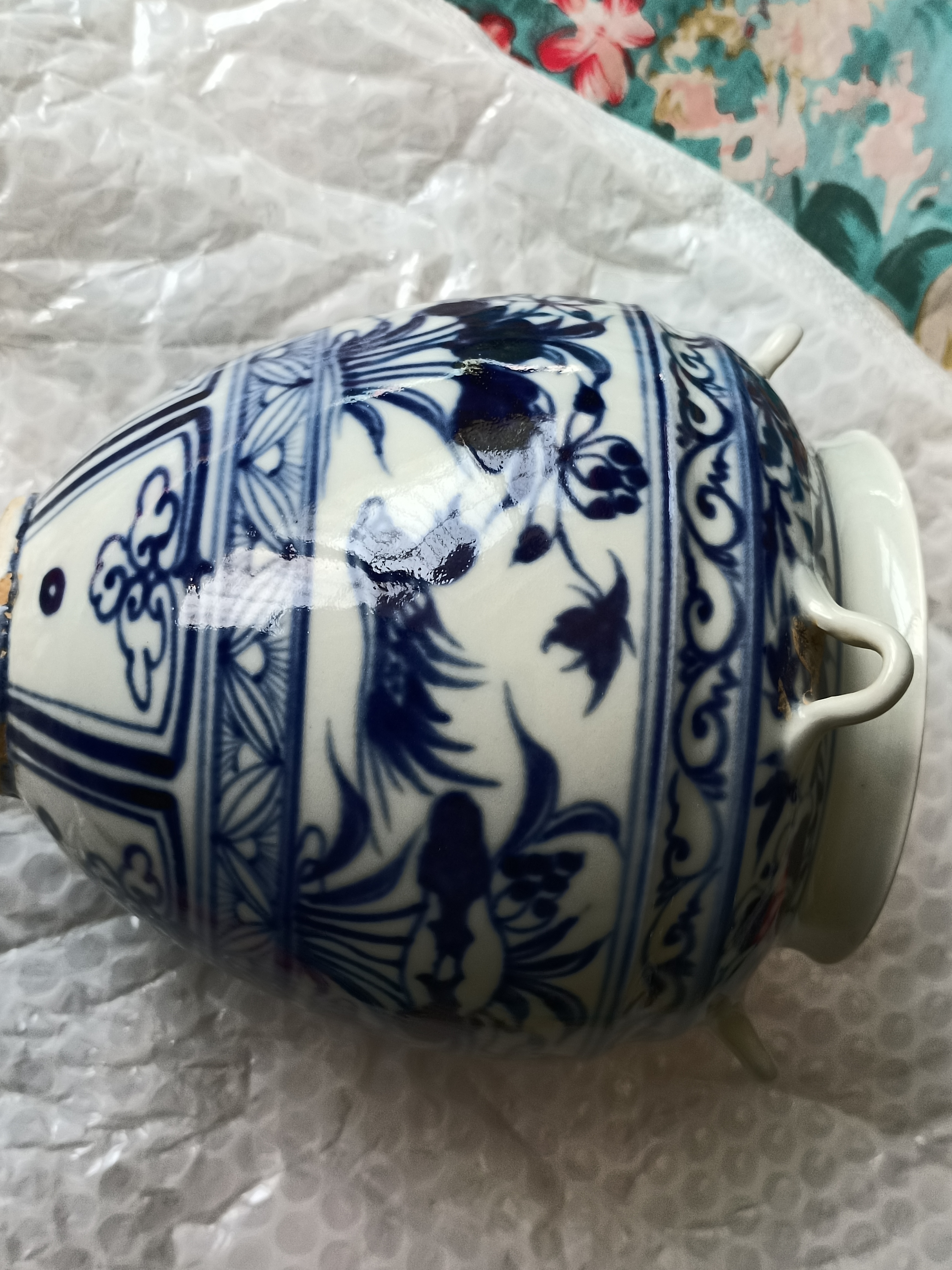 元末明初,青花四系罐.