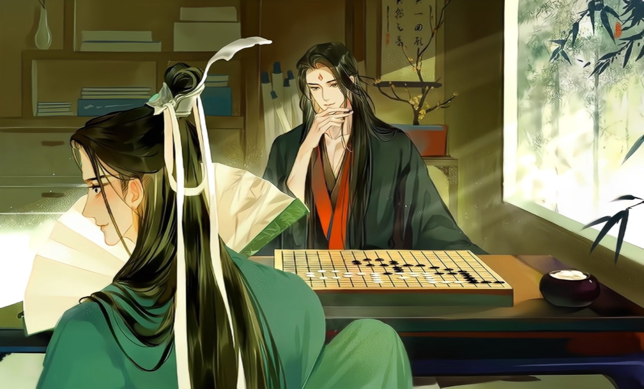 下棋,师尊为何以扇掩面? (画师:拾忆eleven_)