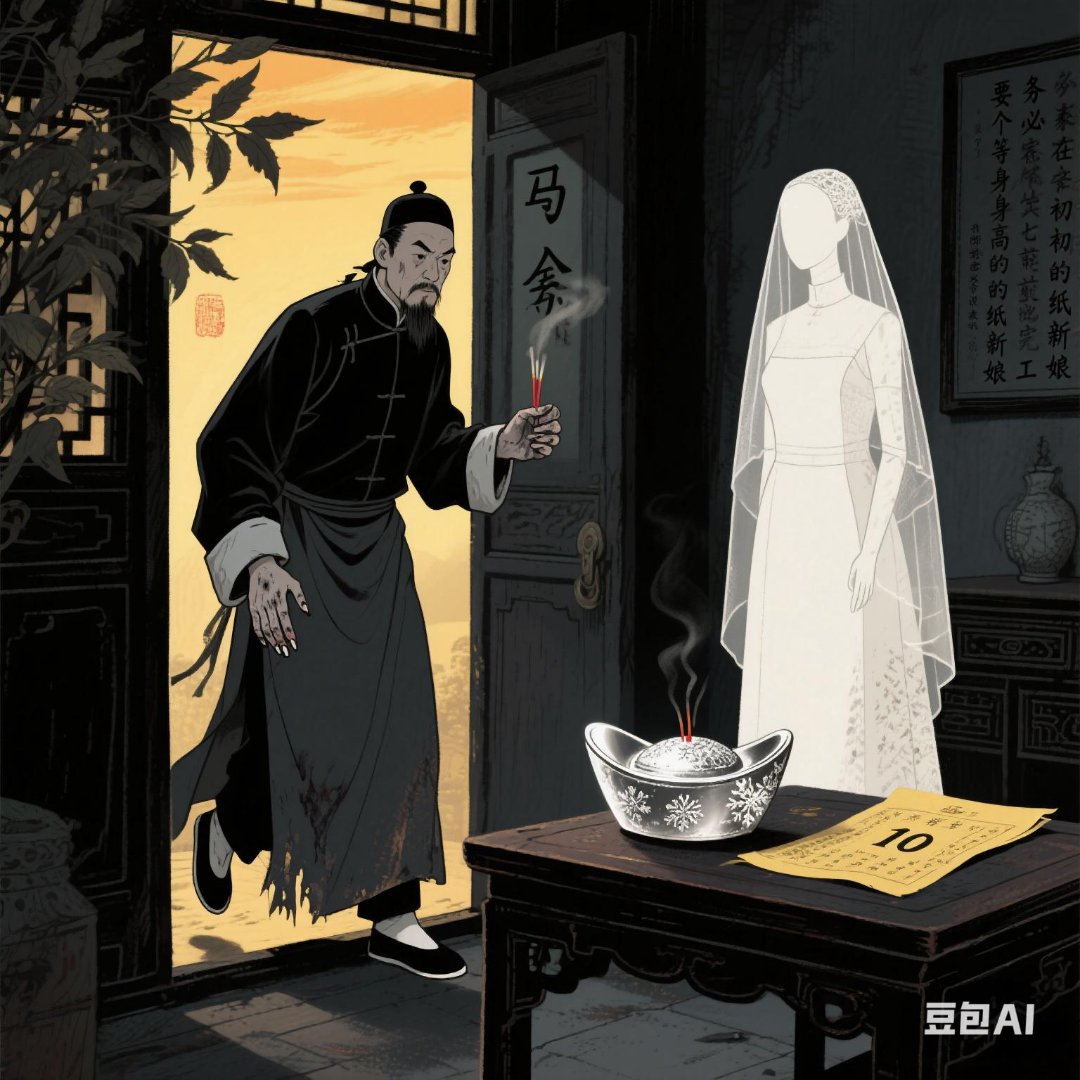 张老三削完最后一根竹篾,油灯突然"啪"地爆了个灯花