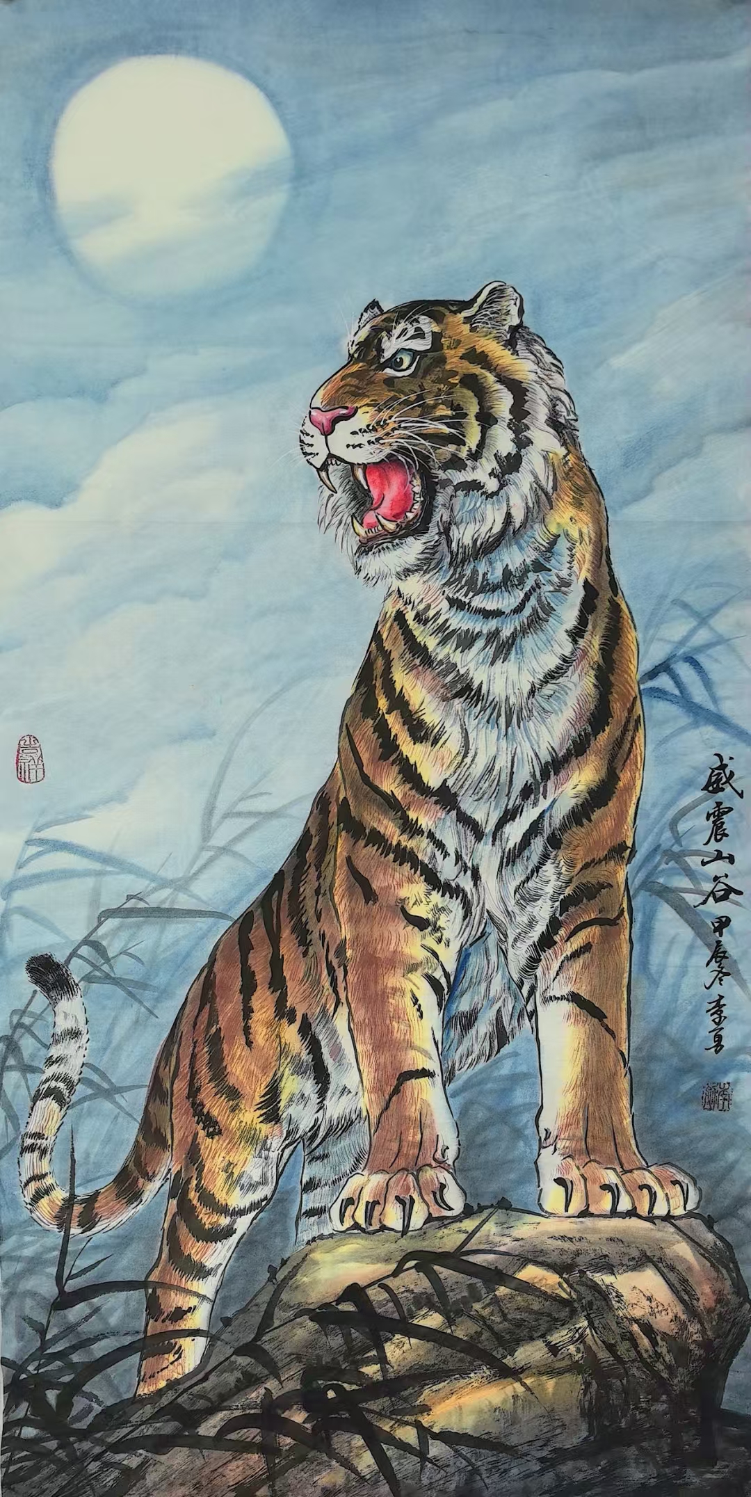 月夜下的猛虎怒吼,震撼人心! 李勇老师作品欣赏