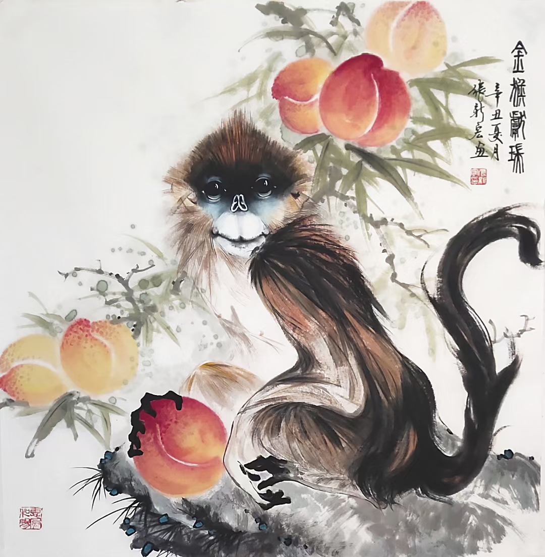 金猴献瑞图片国画图片