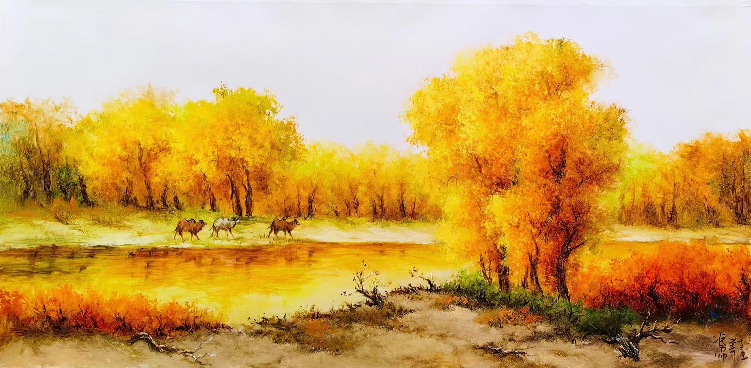 冯少帅老师油画  沙漠胡杨 吴冠中嫡传弟子 中国美术家协会会员 亚麻