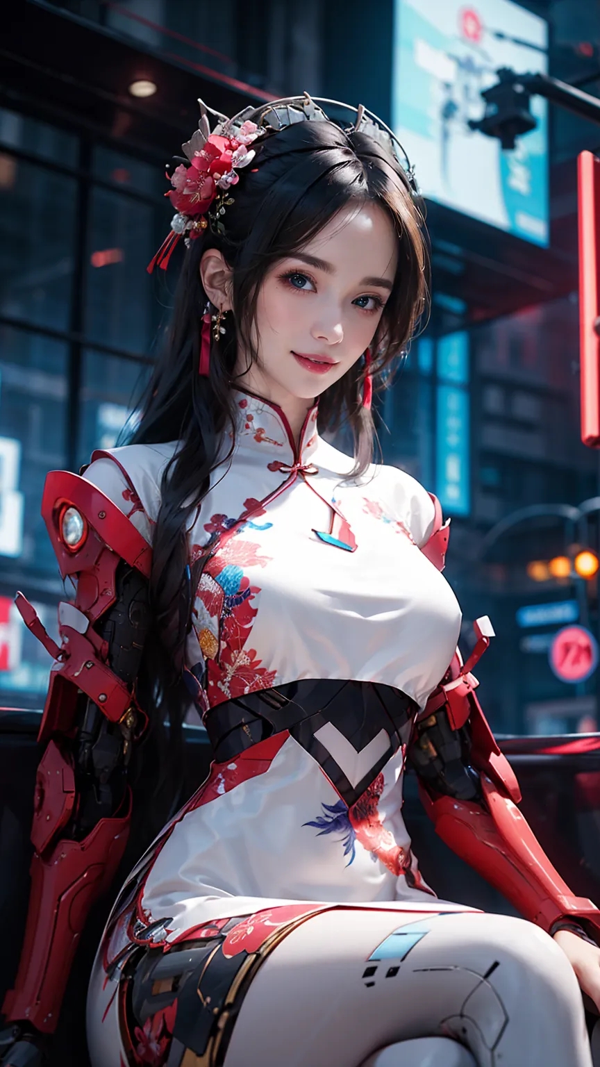 ai绘画,赛博朋克旗袍美女