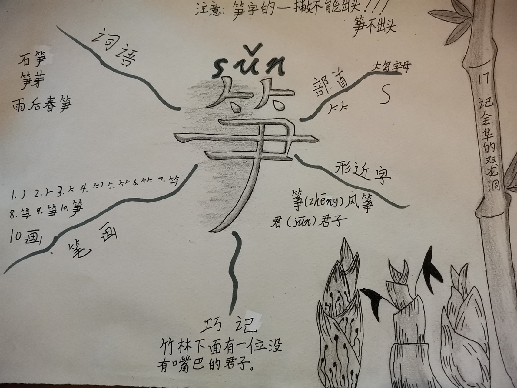 语文四年级下册17课笋字的思维导图