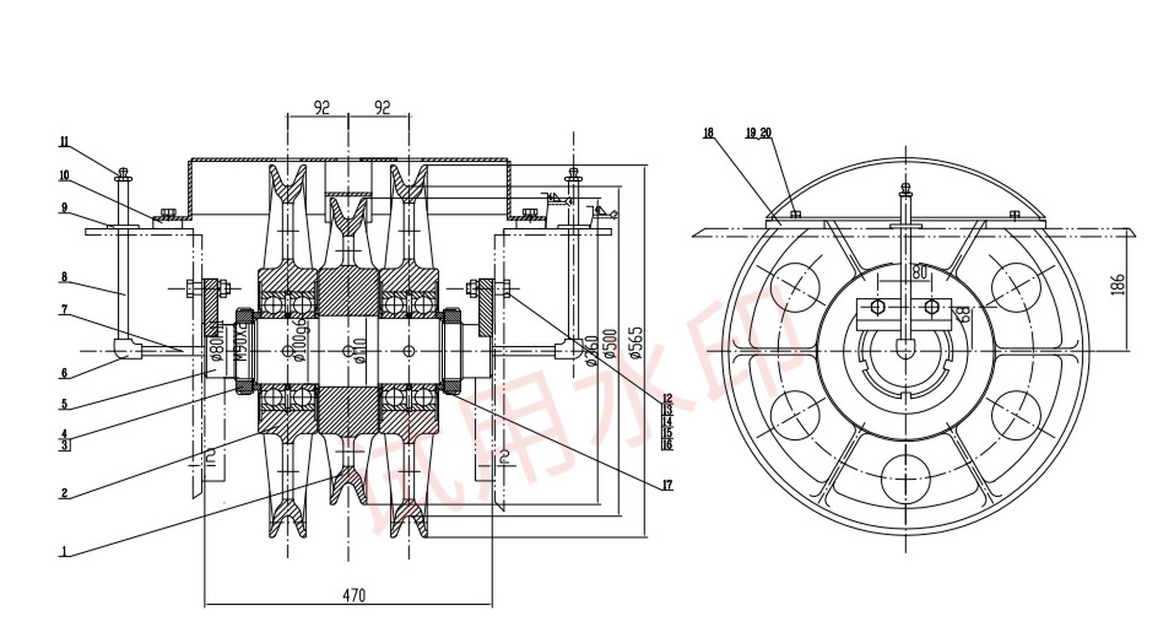 25t行车定滑轮组,电机轴头小齿轮,卷筒,起重配件,外贸出口起重机械