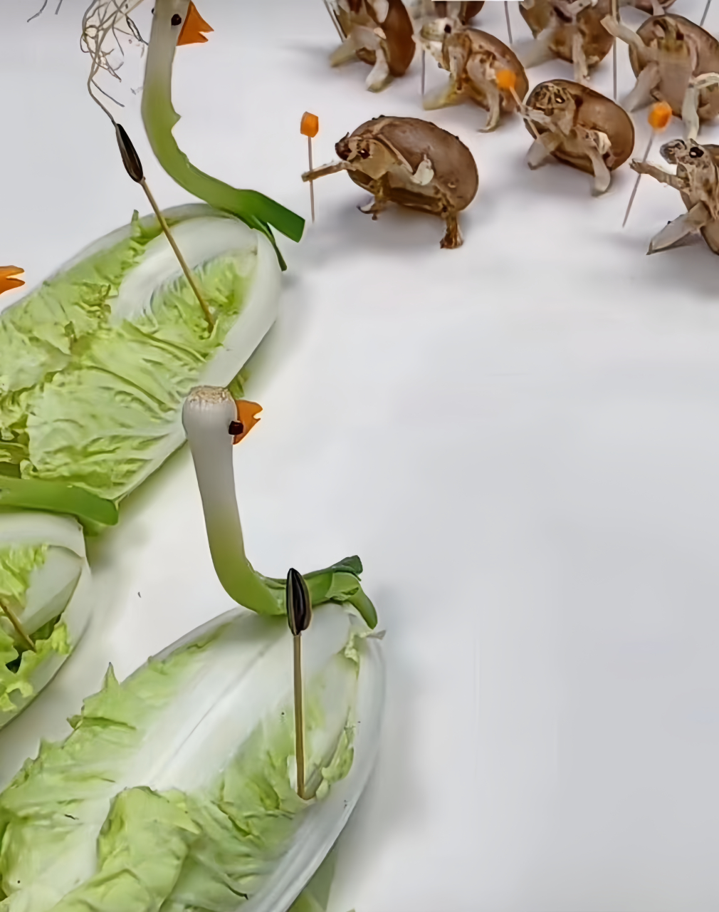 我儿子的手工作品,用家里的蔬菜做的动物大战,真的好可爱,好佩服儿子