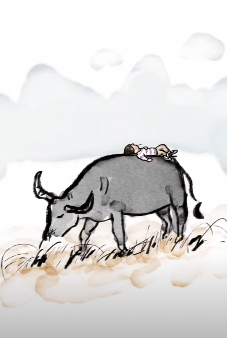 "突然好想去放牛 , 只放一头,多了我也数不过来,它吃草,我趴在牛身上