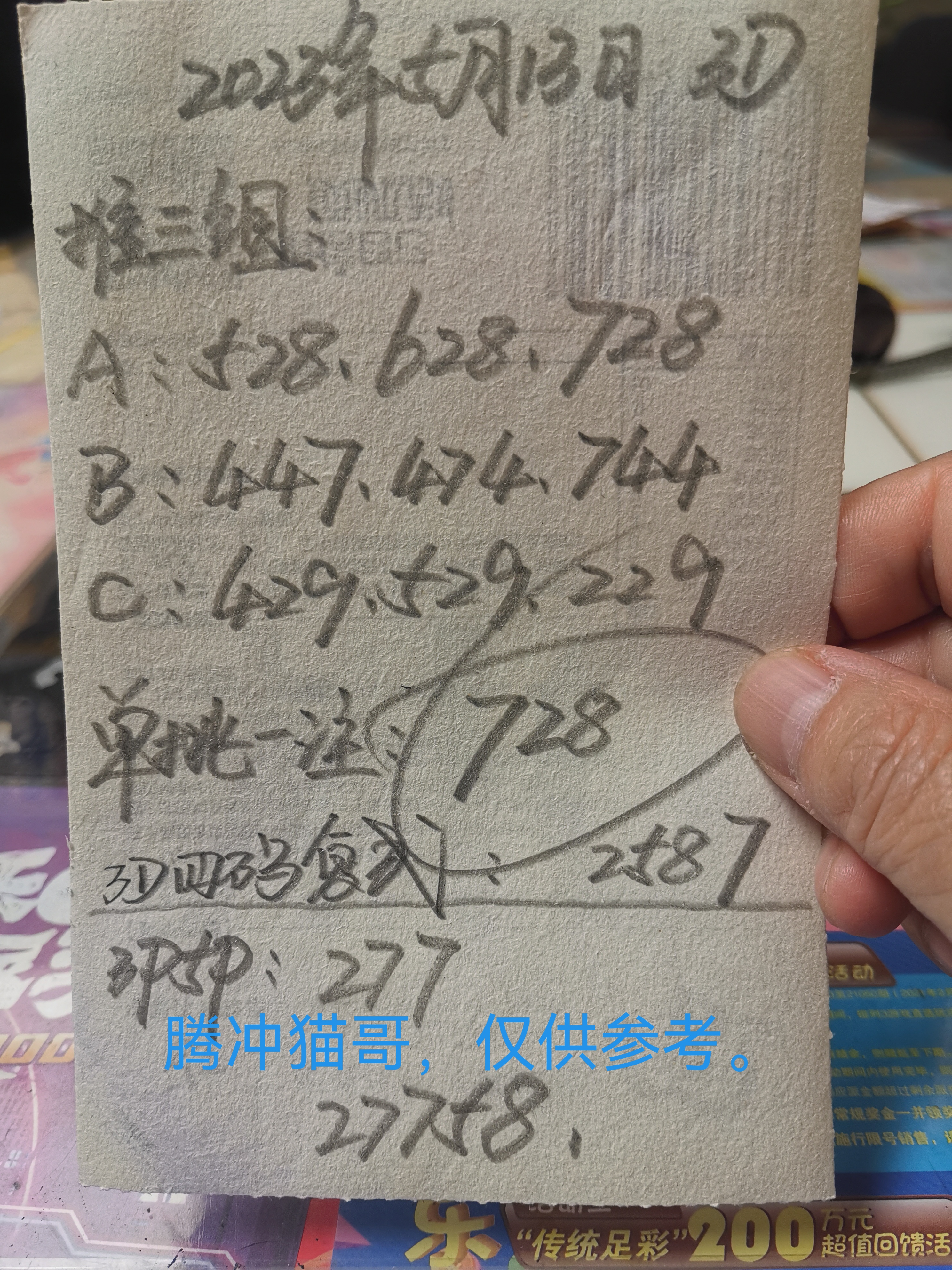 5月13日3d单挑一注728.