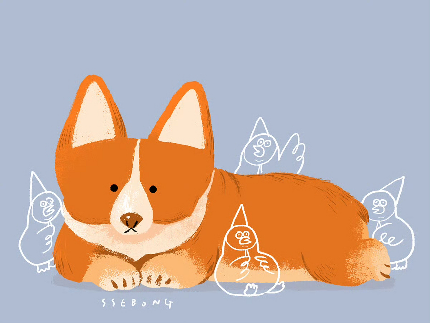 韩国插画师ssebong kim治愈系绘画作品欣赏,简洁的画风,干净的色彩