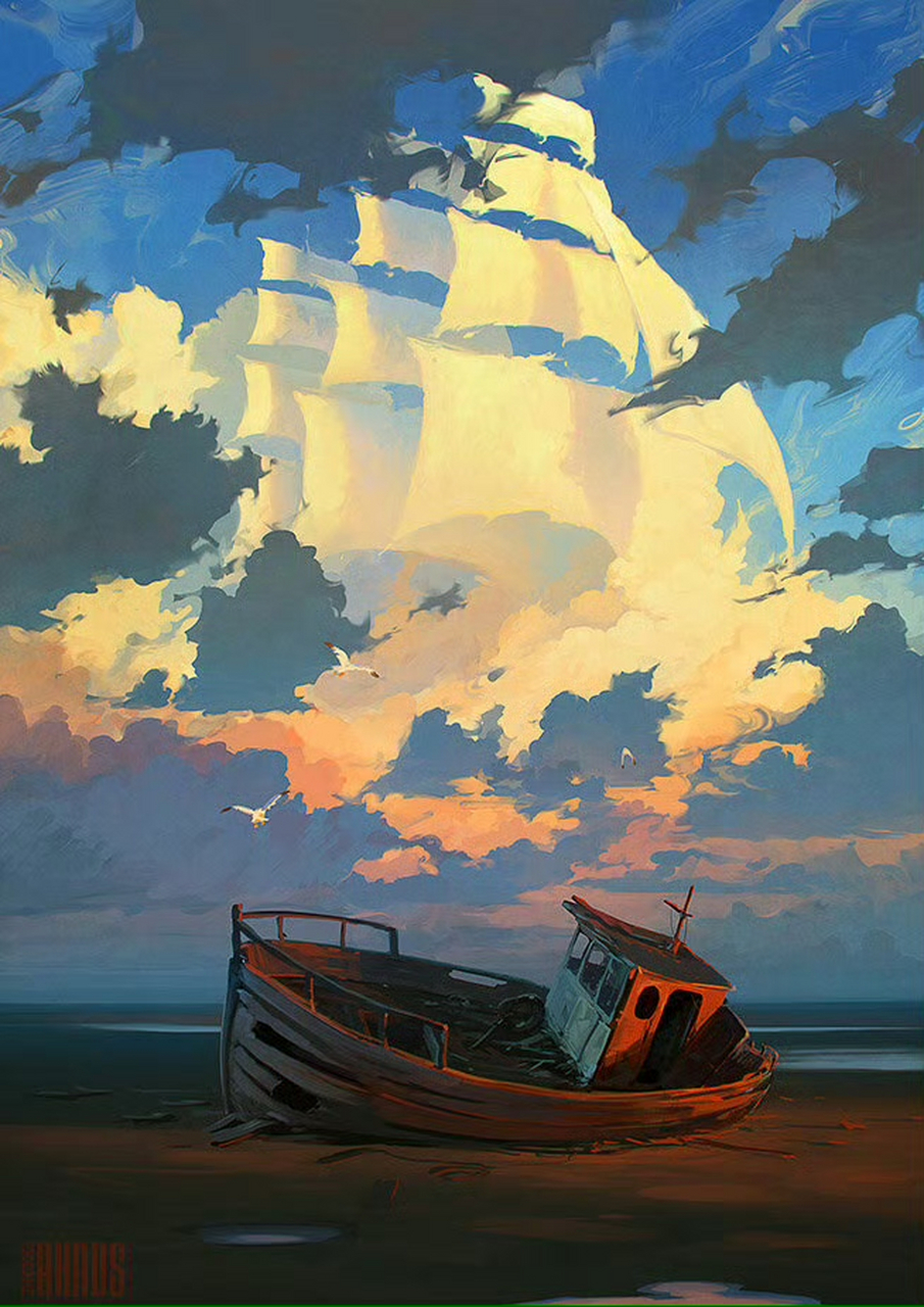 俄罗斯插画家artem rhads chebokha笔下的天空与海绘画作品#绘画