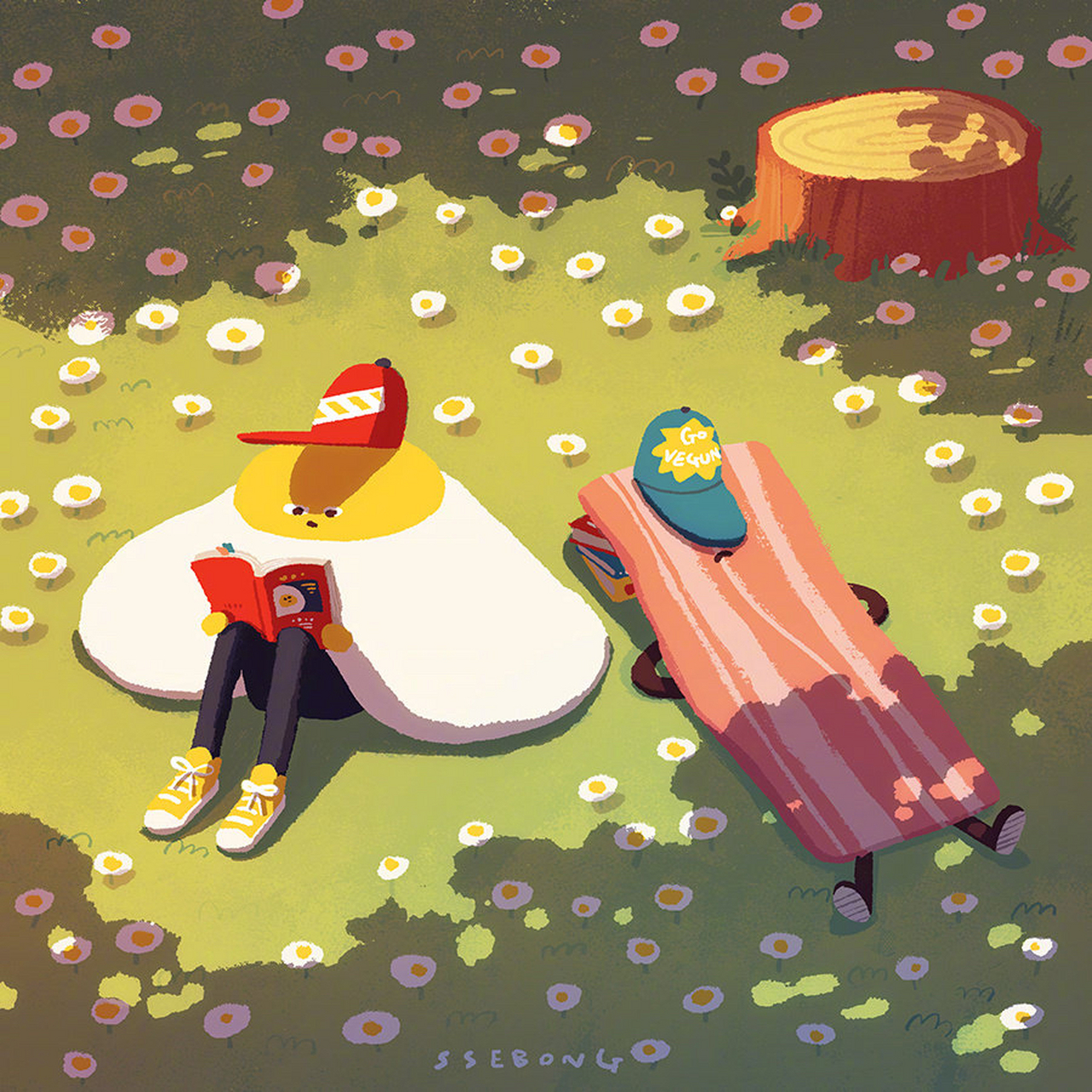 韩国插画师ssebong kim治愈系绘画作品欣赏,简洁的画风,干净的色彩