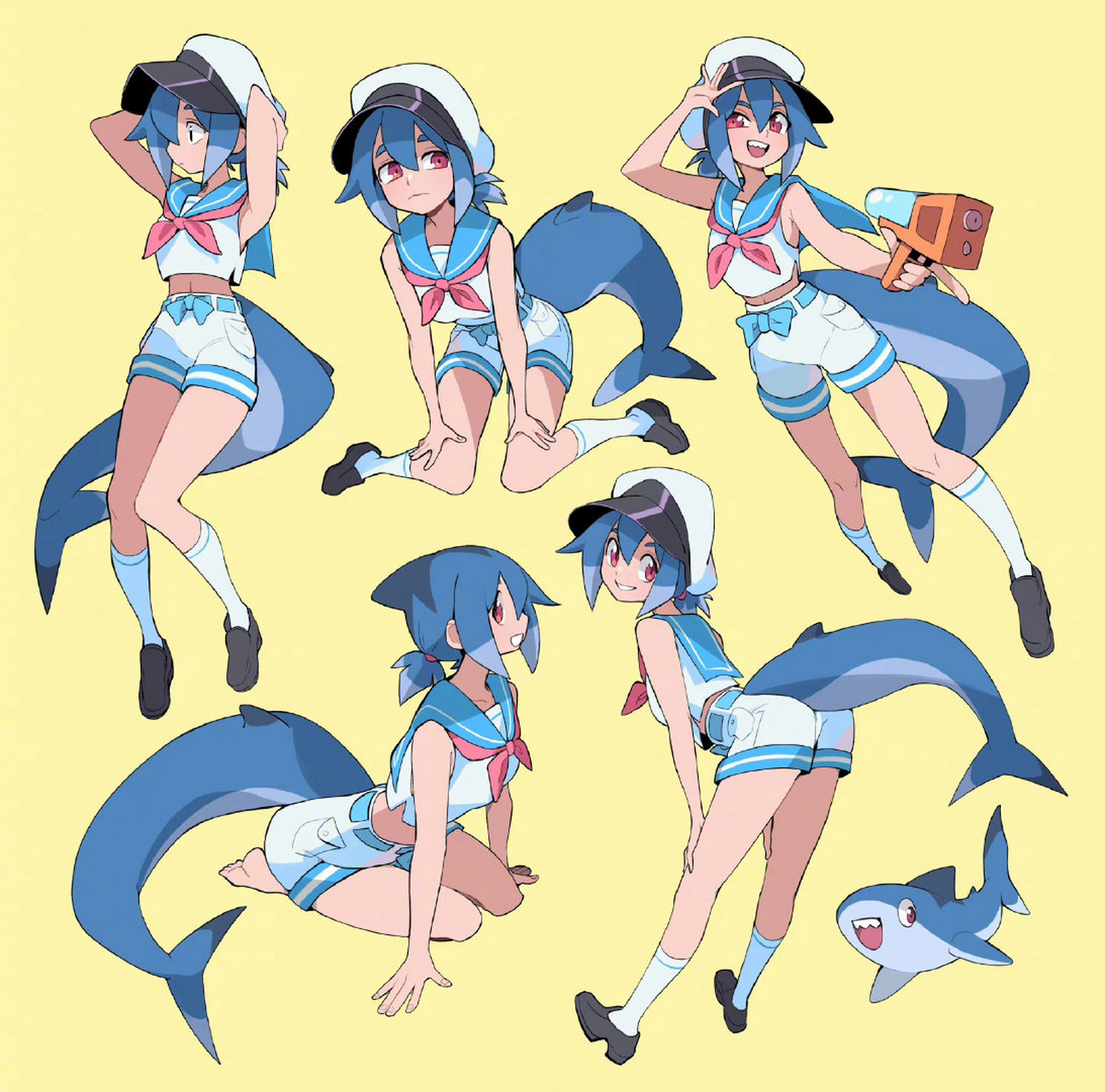 活力拟人的鲨鱼娘 动漫插画参考 mori #绘画# #绘画欣赏# #绘画作品