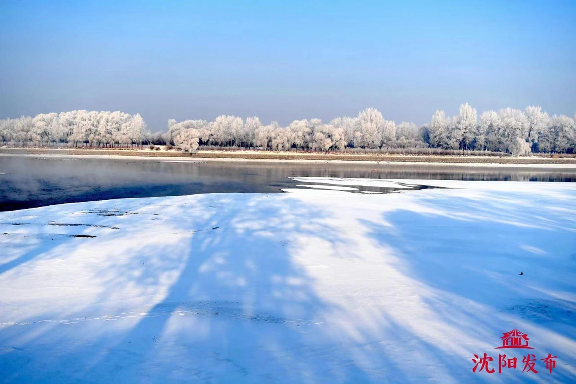 今天早上沈阳市浑河两岸的景色仿若人间仙境.