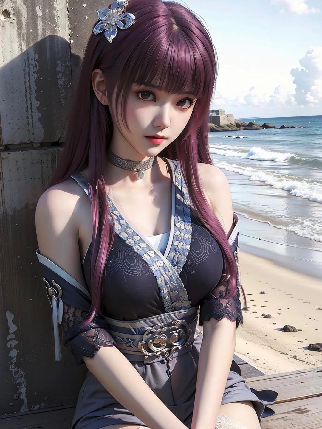 动漫:妖神记  女神:叶紫芸(沙滩)