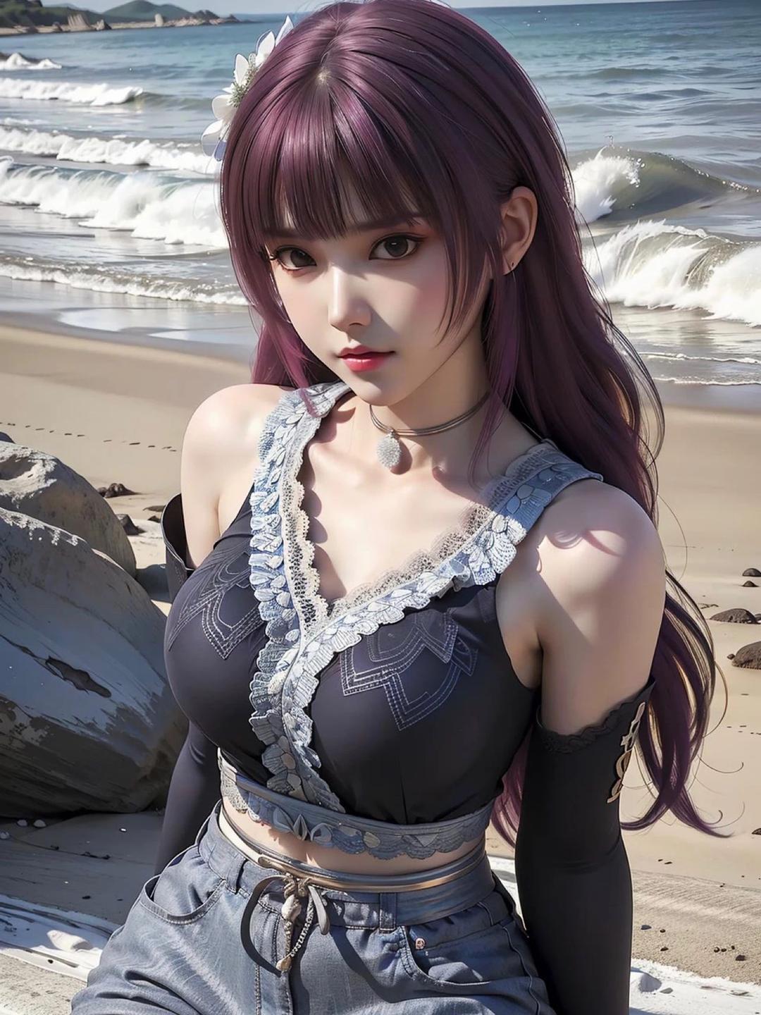 动漫:妖神记  女神:叶紫芸(沙滩)