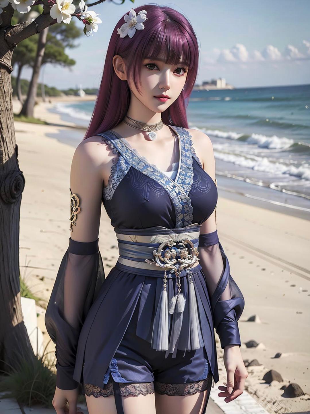 动漫:妖神记  女神:叶紫芸(沙滩)