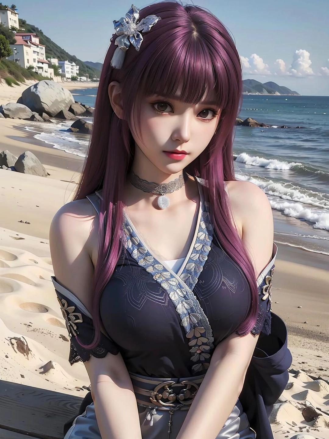 动漫:妖神记  女神:叶紫芸(沙滩)