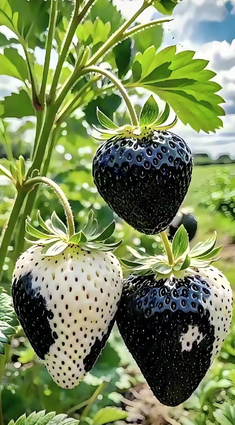 看到这种白黑相间的牛奶草莓,还是头一回