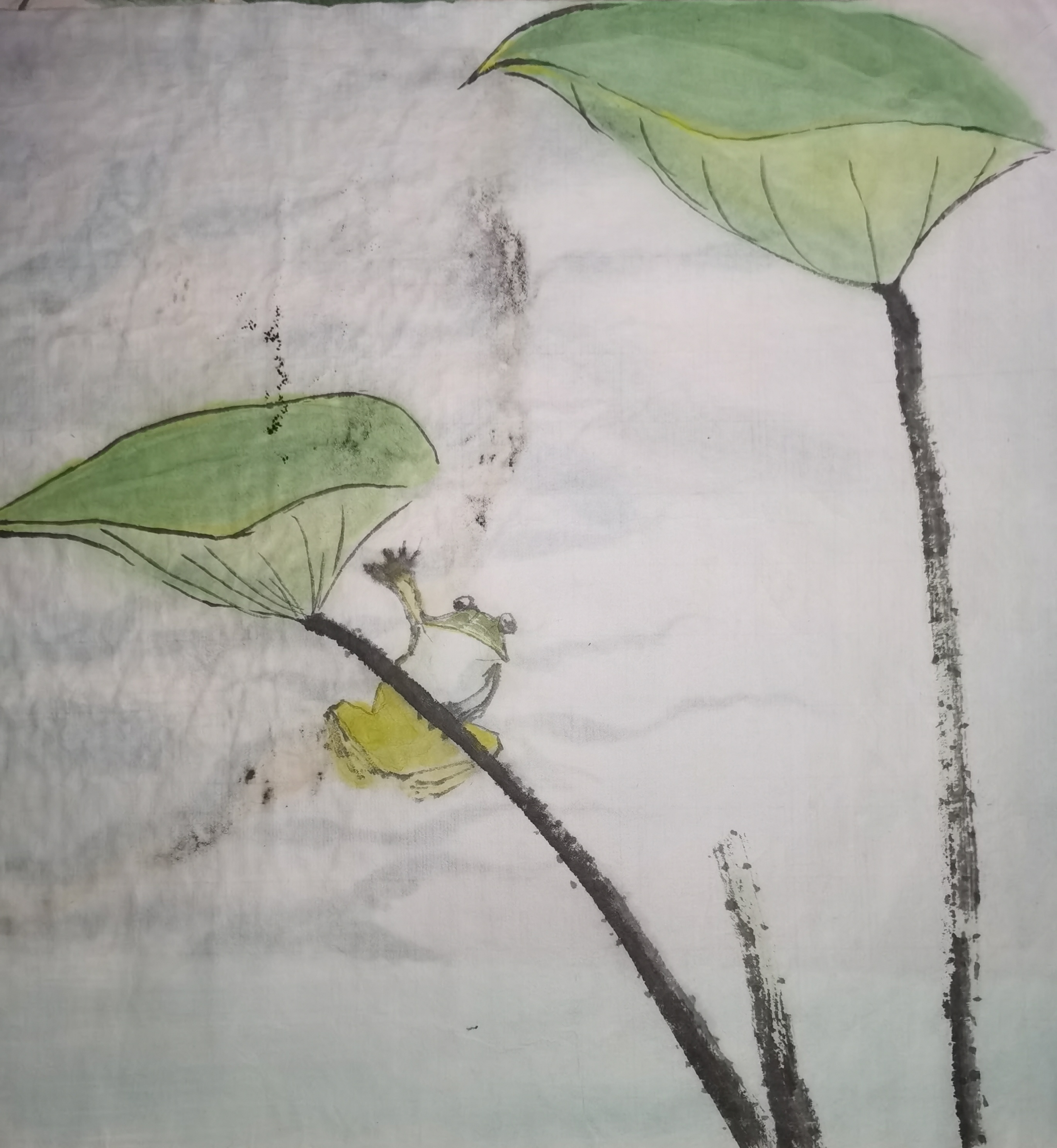 青蛙跃上荷叶,溅起一池夏梦. 水墨画画中诗国画水墨之韵#画画交流组