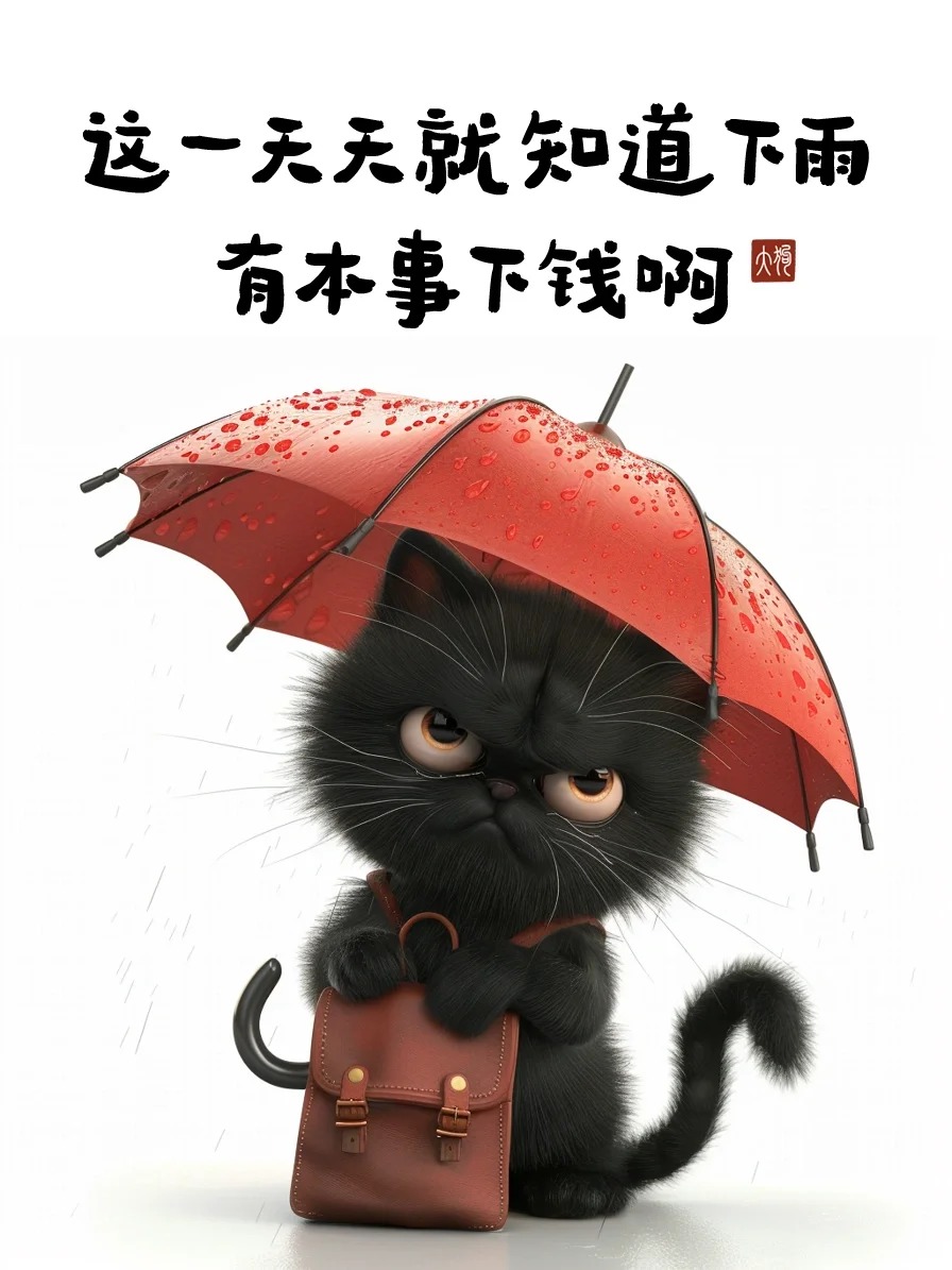 就算不下钱,可爱又治愈的小黑猫有伞呢